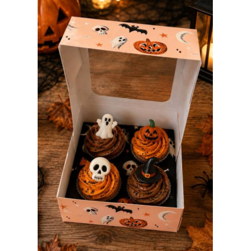 Azucren Pudełko z okienkiem na babeczki Halloween 4 gniazda AZ02221