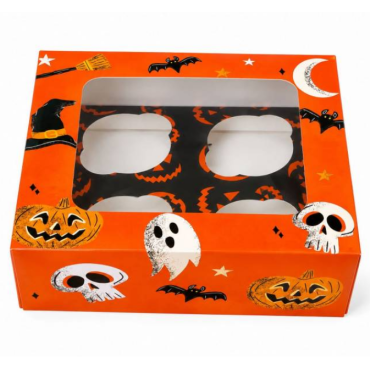 Azucren Pudełko z okienkiem na babeczki Halloween 4 gniazda AZ02224