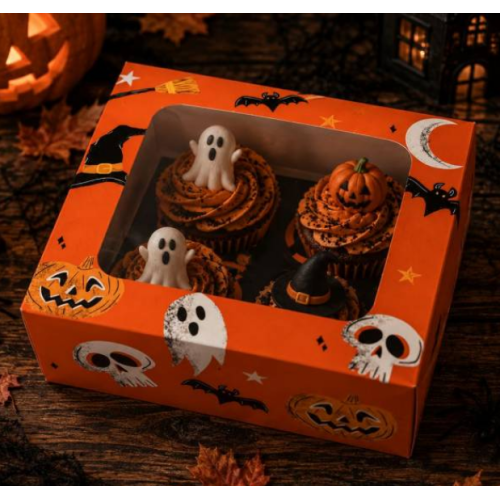Azucren Pudełko z okienkiem na babeczki Halloween 4 gniazda AZ02224
